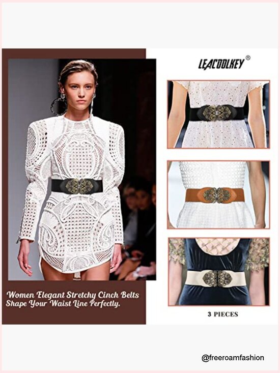 Vintage Wide Waist Belt Set - Elastic Stretch Belt with Retro Interlocking main image 7